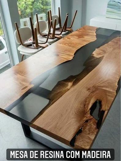 Mesa de resina epóxi com madeira, efeito rio